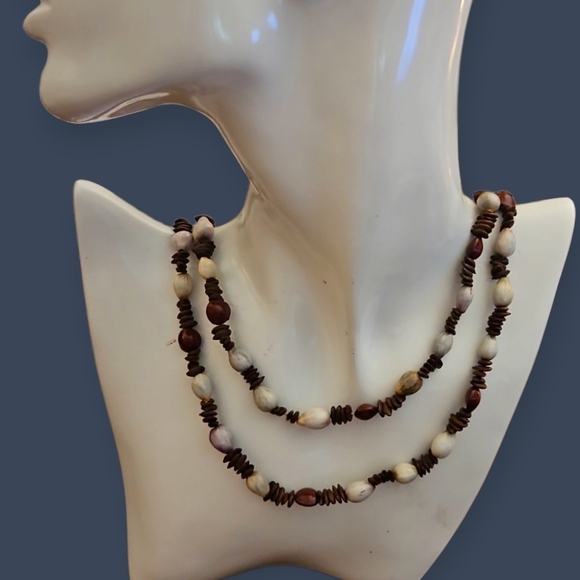 Vintage Hawaiian Koa Sea Bean Beaded Lei Necklace - Picture 1 of 8